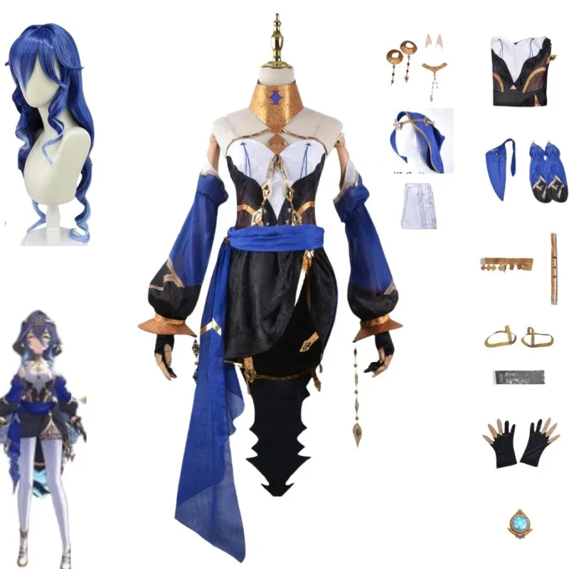 جينشين إمباكت سوميرو زي مجموعة كاملة من أغطية الرأس جوارب شعر مستعار أنيمي كوسبلاي فستان ليلى لـ Comic Conx؛ 8'm6،