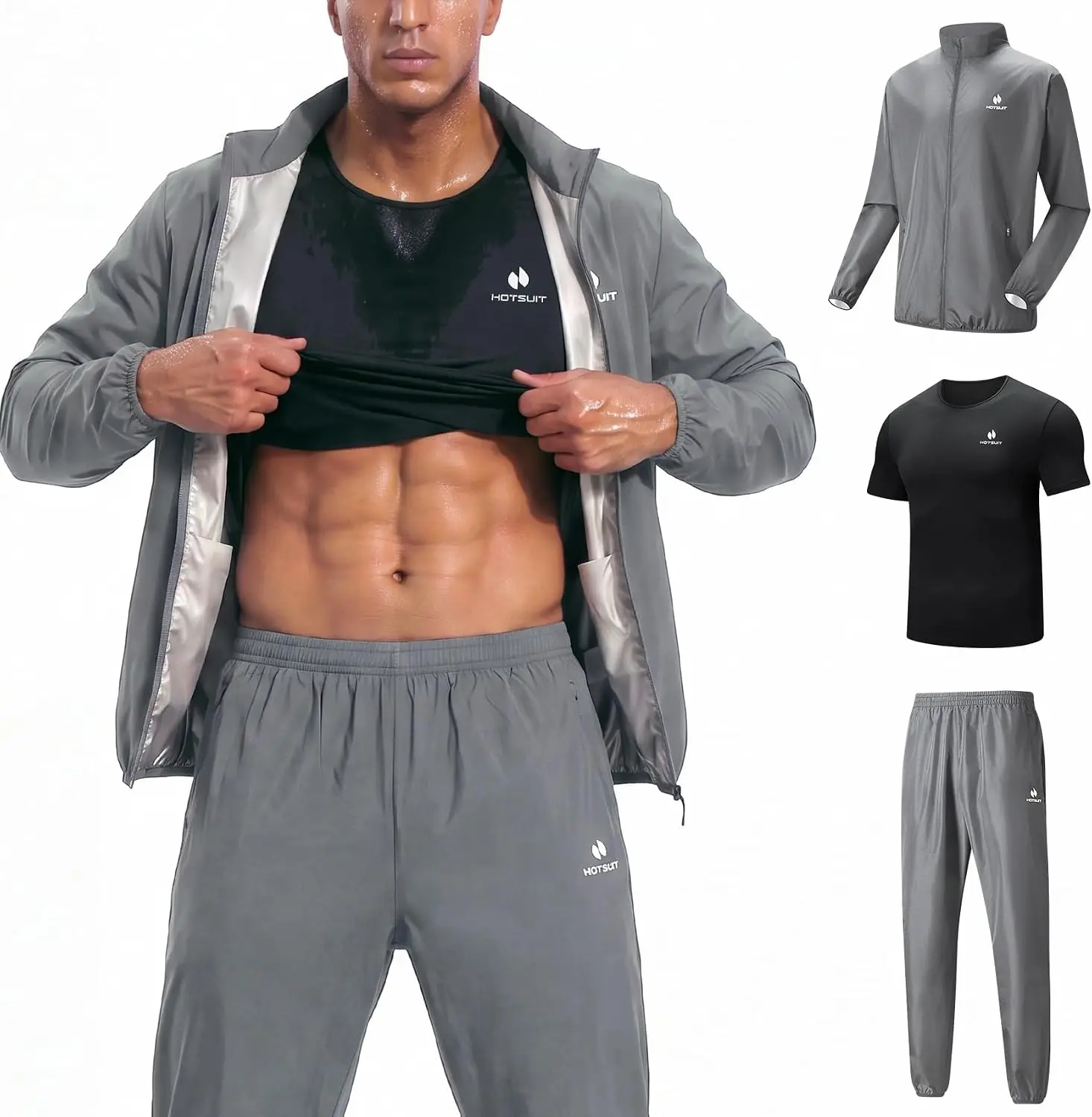 HOTSUIT 3-Piece Sauna Suit for Men Dry Fit Shirt for Running