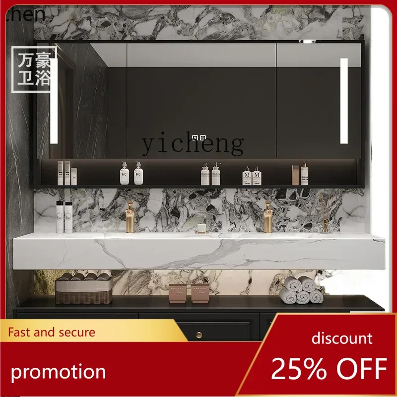 

ZMLFrench retro rock slab seamless integrated double basin bathroom cabinet combination