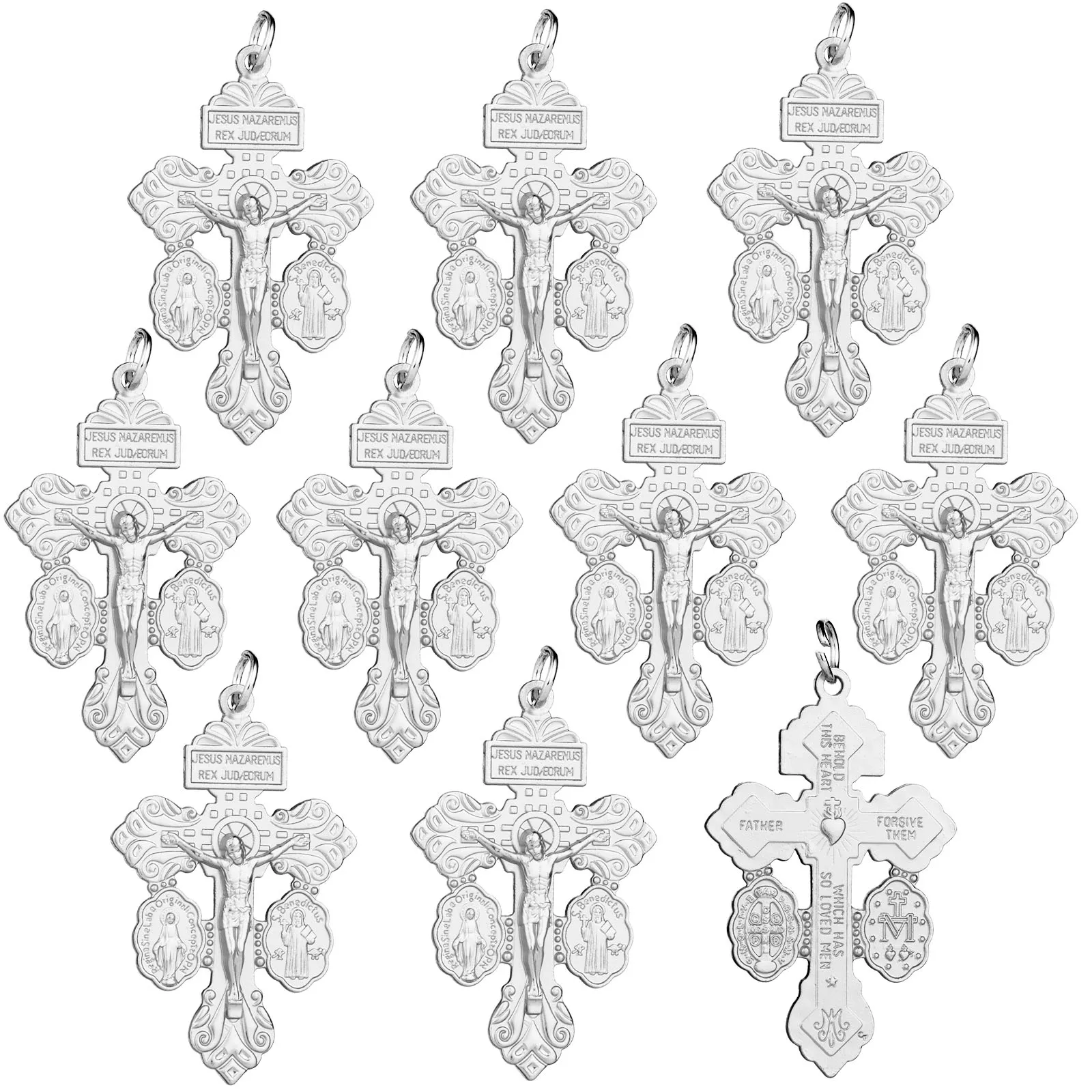 10 Pcs Metal Pardon Crucifix Catholic Pendant With St Benedict and Milagrosa Medal DIY For Rosary Necklace Making Parts