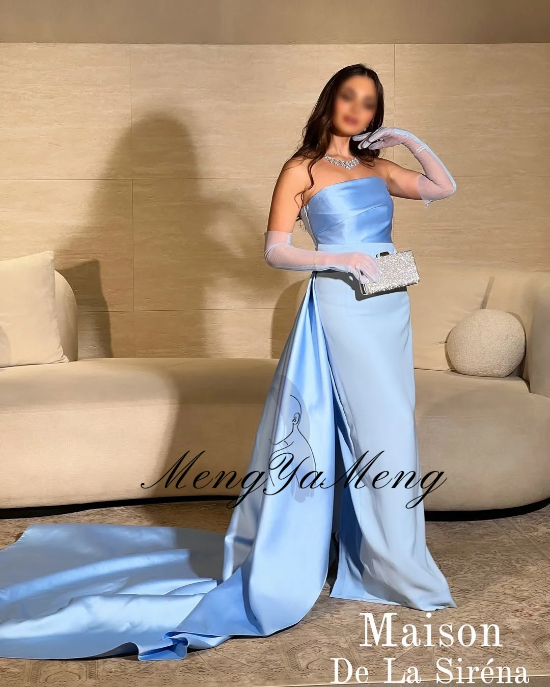 ZHUISHU Blue Saudi Evening Dresses Elegant Strapless Long Prom Dress with Train Customized Party Gown Women Special Occasion