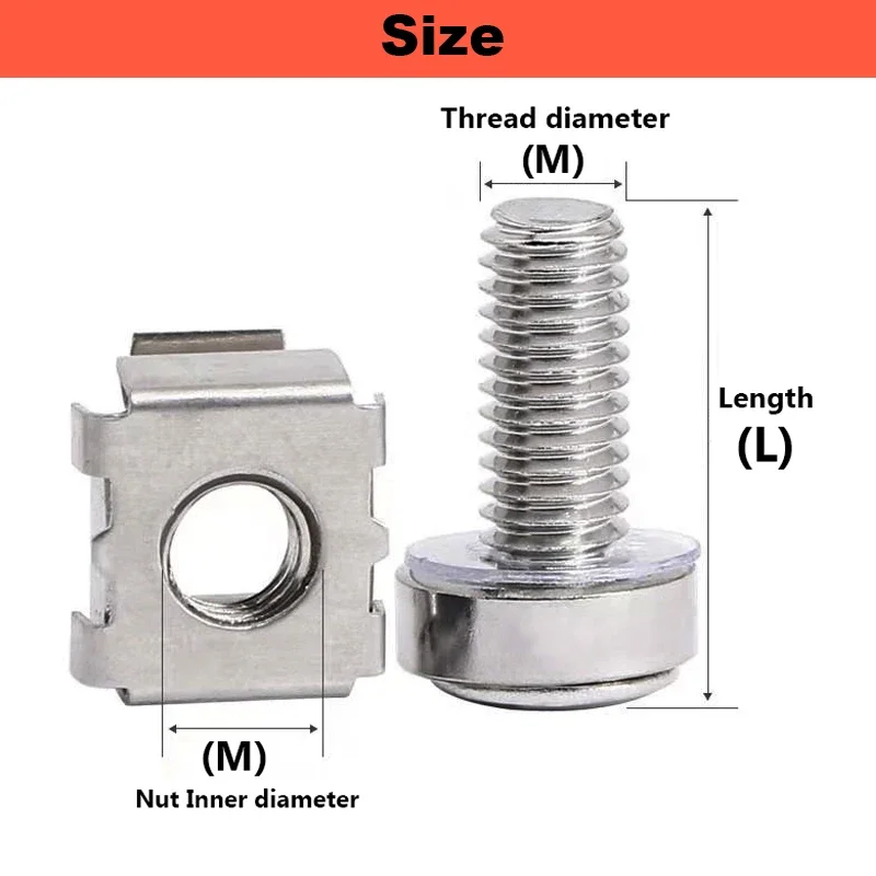 304 Stainless Steel Crown Screw Cabinet Clamp Nut Three Combination M5 M6 Switch Cabinet Snap Screws Network Server