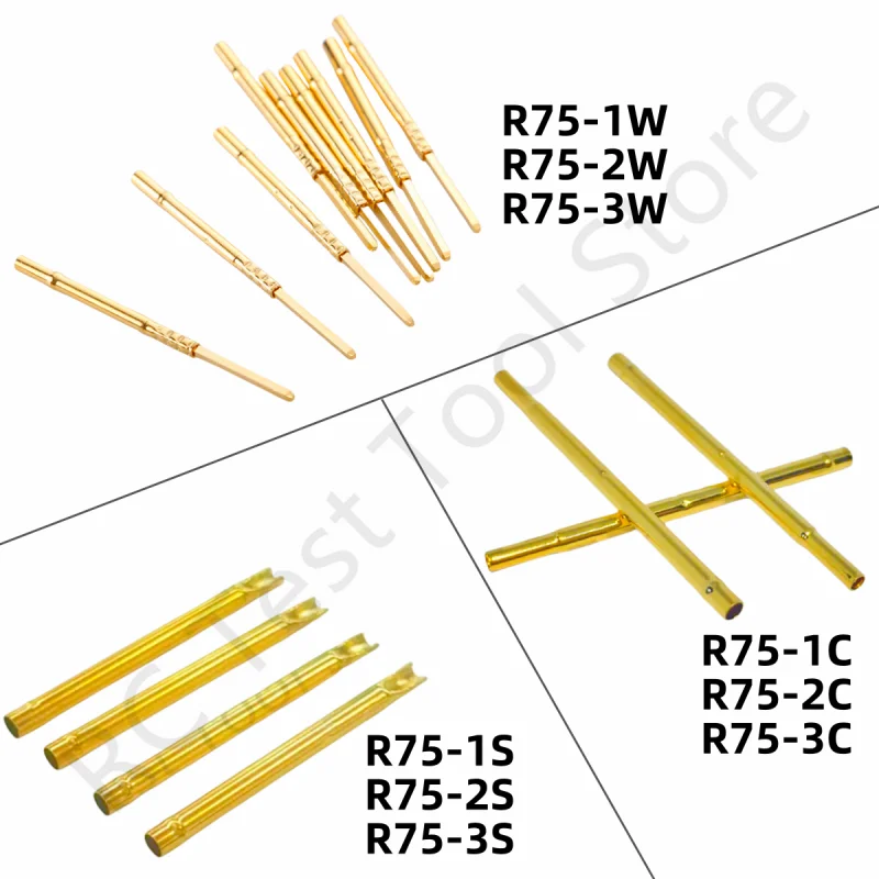 100PCS Spring Test Pin P75 Series Pogo Pin Probe Dia 1.02mm PCB Test Nickel Plated Head Needle Head Dia 1.3mm P75-B P75-B1