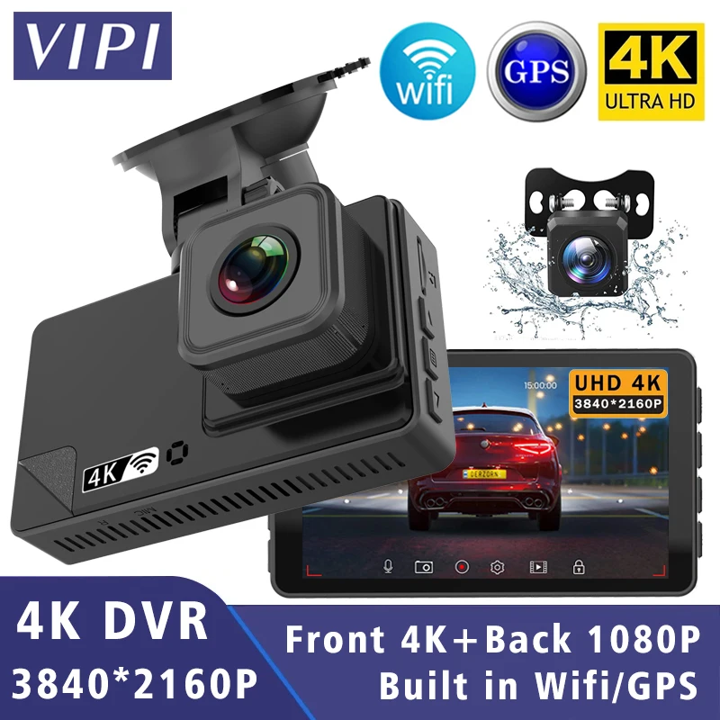 차량용 DVR 와이파이 GPS 듀얼 렌즈 미니 대시 캠 카메라, 비디오 드라이브 녹음기, 블랙박스 등록, 야간 투시경, 4K 2160P + 1080P