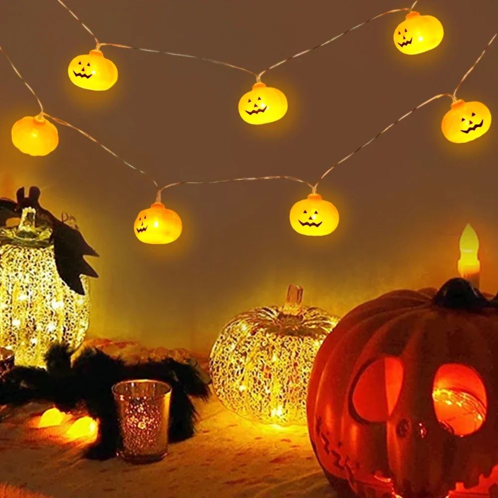 Guirxiété Lumineuse LED Citrouille d'Halloween, Lanterne Portable en Plastique, Batterie 62, Décoration Extérieure de ixà Domicile