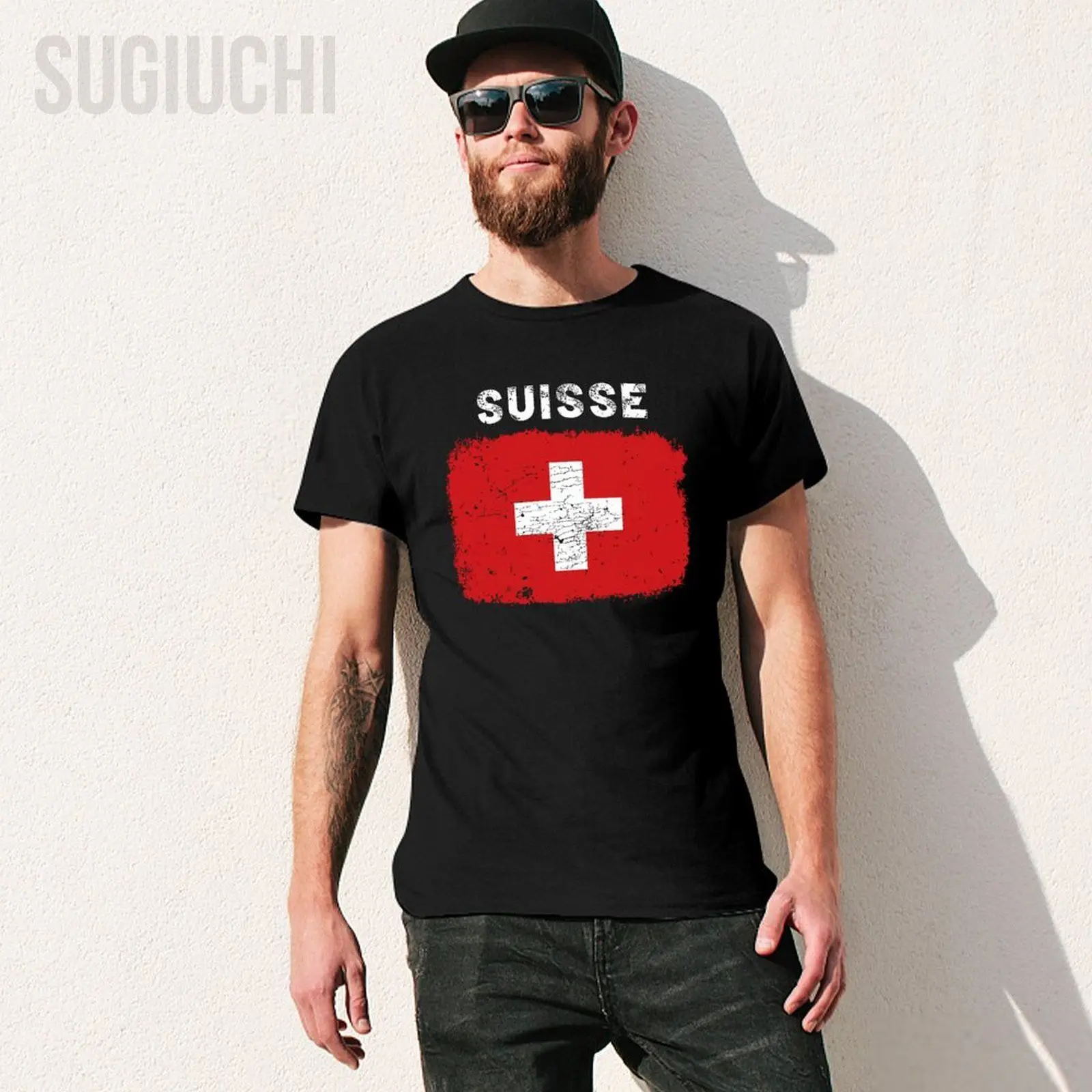 Unisex Men Vintage Switzerland Flag Swiss Schweiz Tshirt Tees O-neck T Shirts Women Boys 100% Cotton T-Shirt