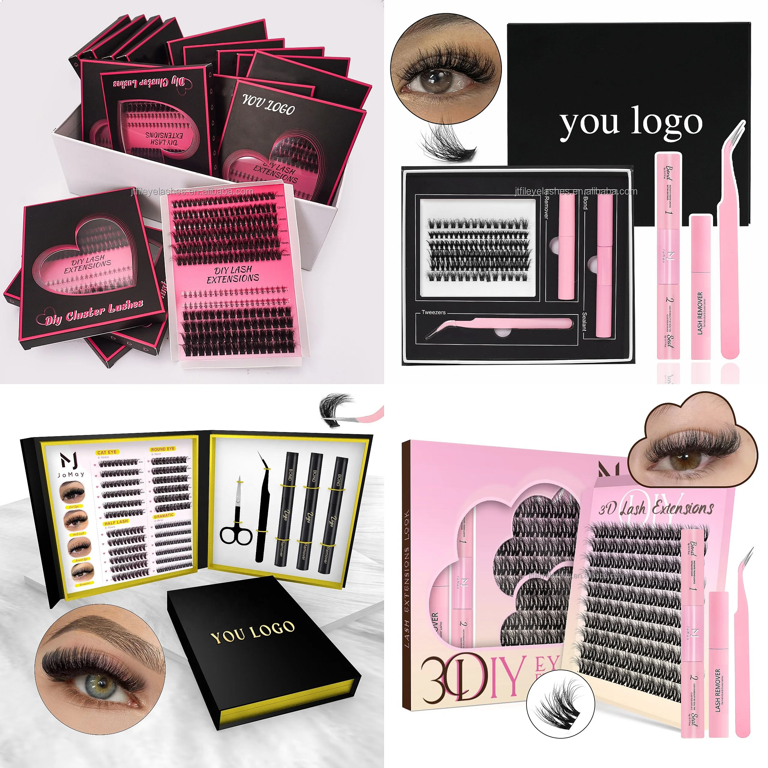 Wholesale New Private Label Individual Eyelash Cluster Extensions D Curl Pre Cut Segment DIY Lash Extension Kit