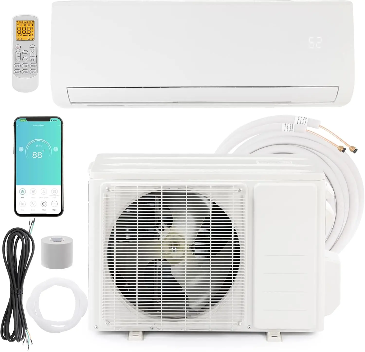12,000 BTU Wifi Enabled Mini Split AC/Heating System Inverter, 19 SEER 115V Energy Saving Ductless Split-System Air Conditioner