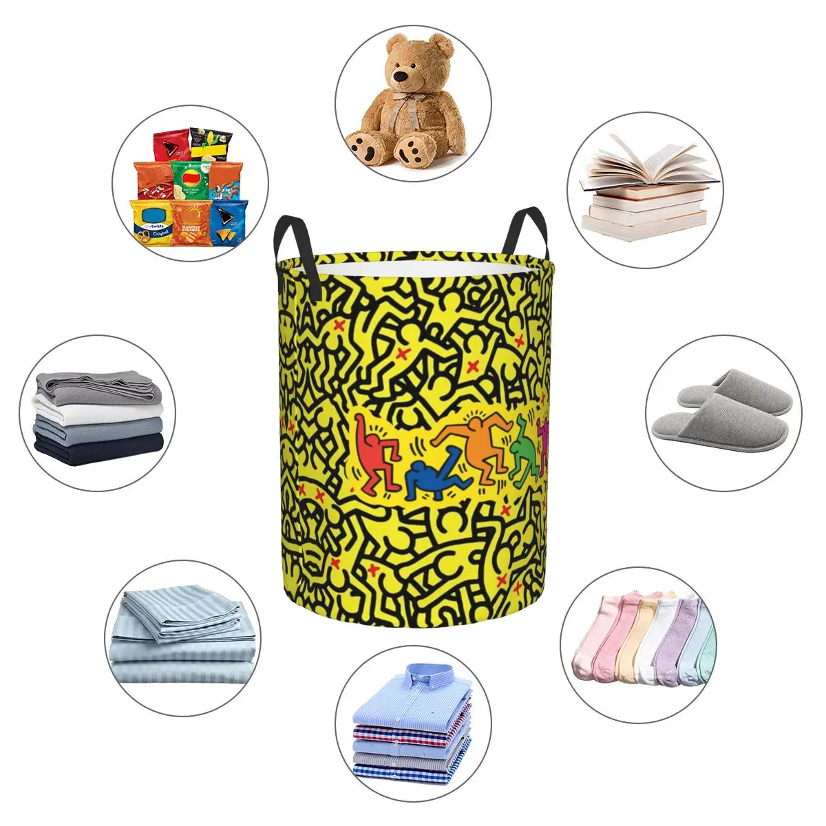 Graffiti Yellow June Laundry Hamper Large Clothes Storage Basket Colorful Pop Art Haring Geometric Toy Bin Organizer for Nursery