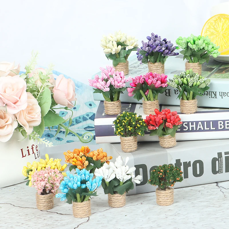 Casa de muñecas en miniatura, adorno de jardín de hadas, Mini planta verde, maceta de flores, decoración de casa de muñecas, árbol de simulación en maceta para el hogar, 1/12