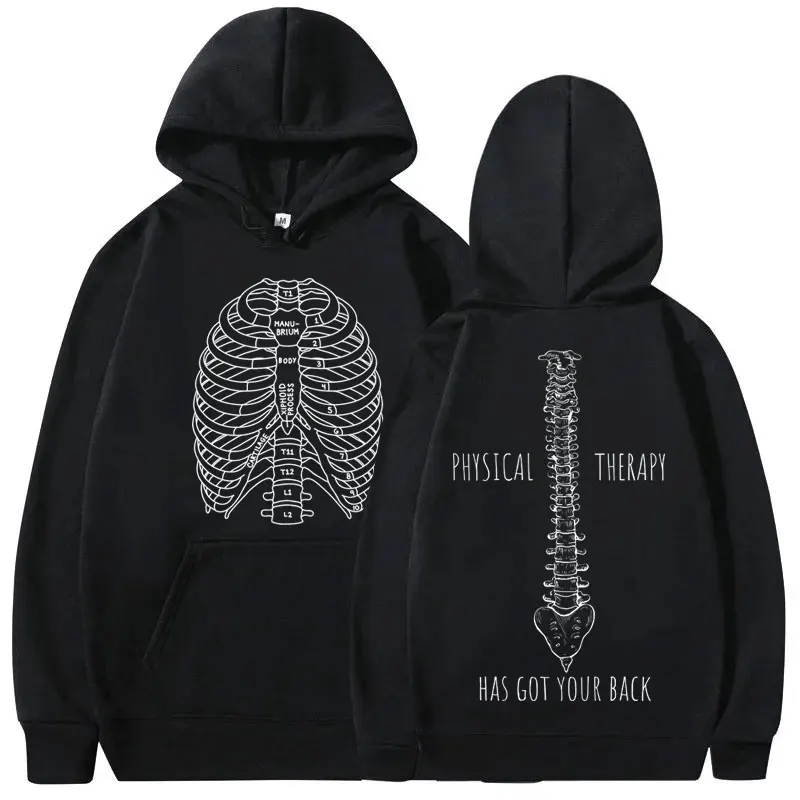 Ribs Anatomy Physical Therapy Has Got Your Back Graphic Hoodie Human Skeleton Print Sweatshirt Men Vintage Gothic Rock Hoodies