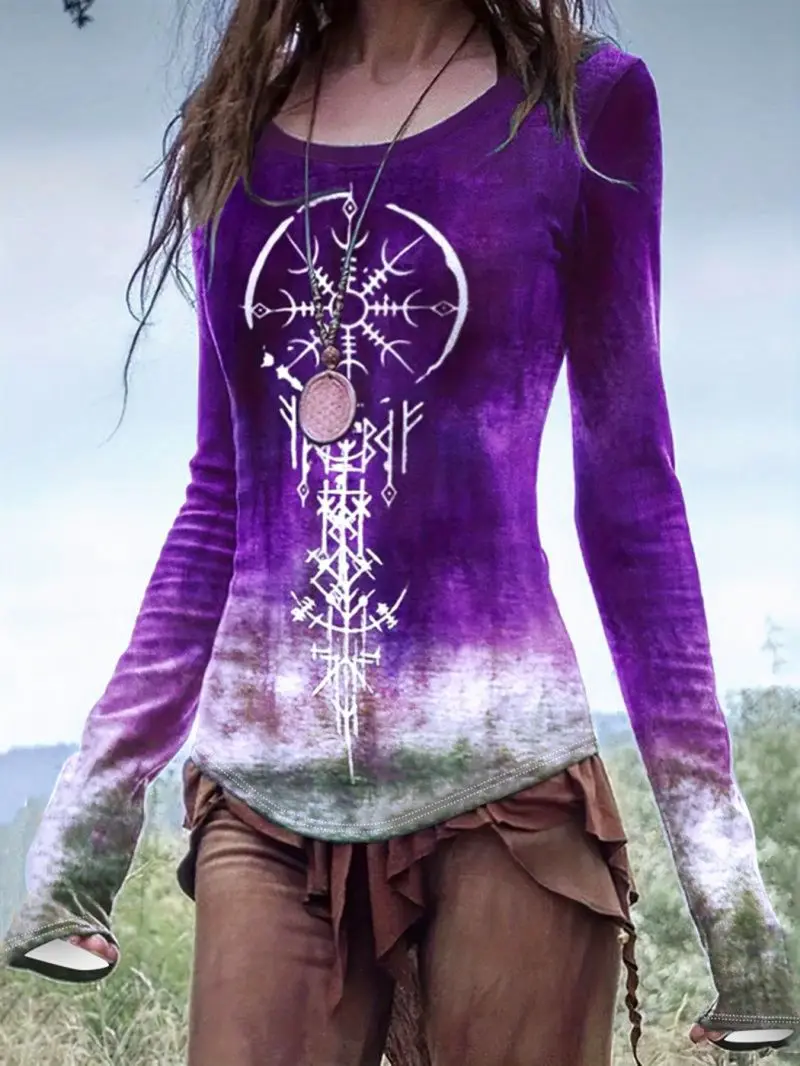 Women's Slim Fit Long Sleeve T-Shirt round Neck Thumb Button Casual Curved Hem Pullover Top