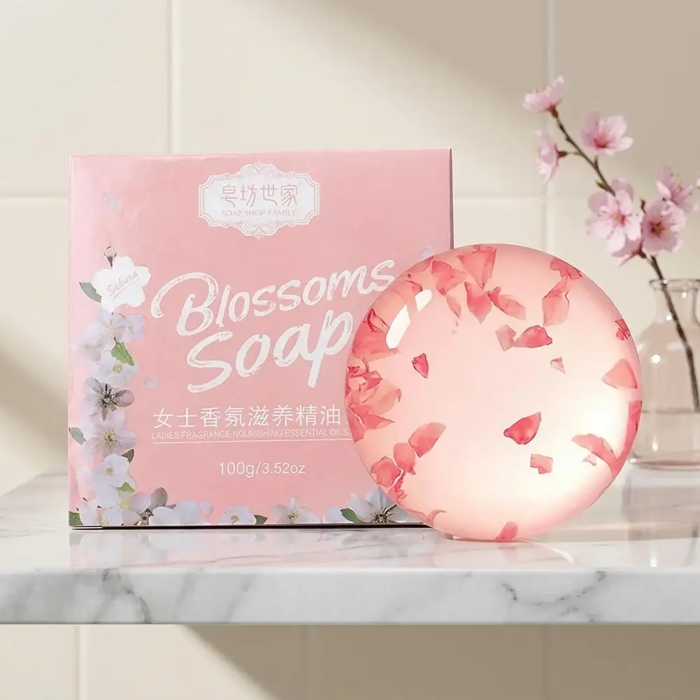 Natural Sakura Petal Amino Acid Soap Handmade Essential Oil Face Body Bath Wash Bar Moisturizing Brightening Cleansing Fragrance