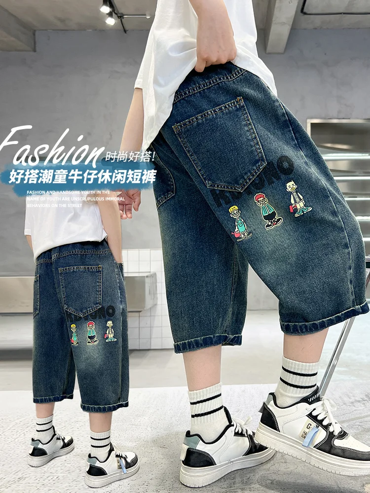 New Summer Teenage Boys Denim Shorts Classic Light Blue Thin Style Fashion Elastic Waist Jeans Shorts Kids Clothes 6 - 14 Years