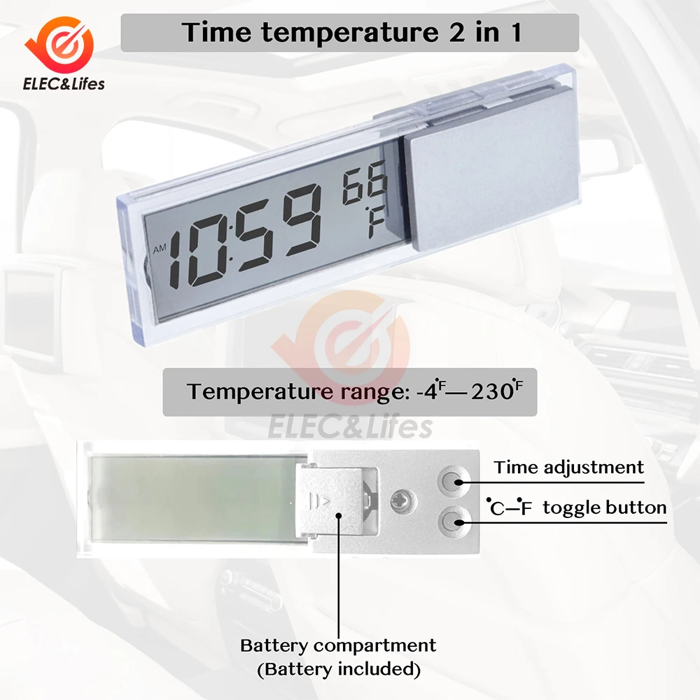 Mini Digital Car Thermometer Thermostat Timer Clock Temperature Instruments Sensor Wall Type Meter LCD Display Weather Station