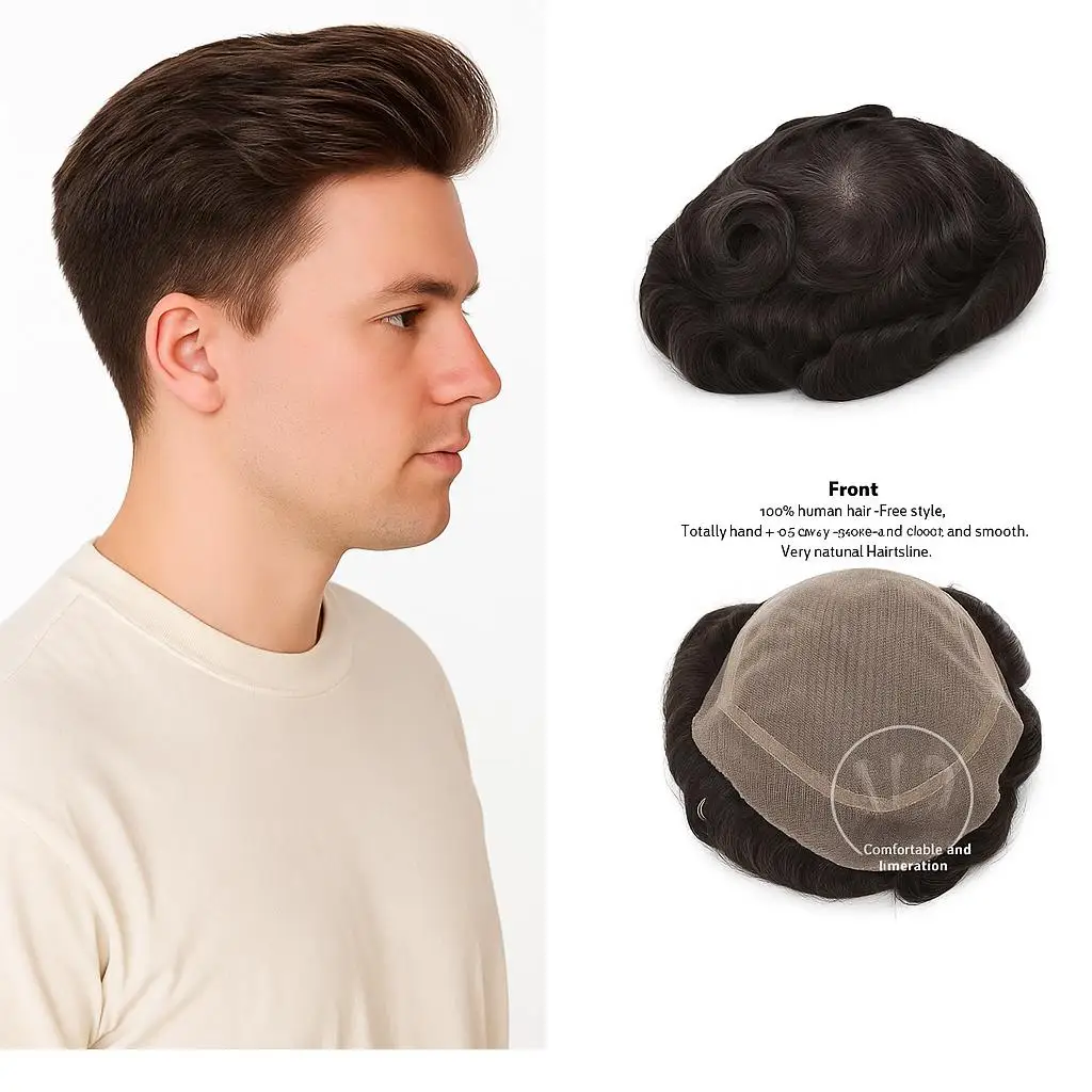 

Clearance Men Toupee OCT 100% Human Hair Mono Base Lace+PU Small Defects Sale Price Men Hair Replacement For Hair Recovery