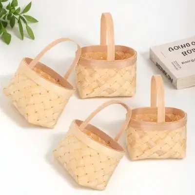 

4Pcs Mini Wood Basket Handcrafted Decorative Gift Baskets for DIY Candy Sundries Storage Floral Arrangement Home Garden Party