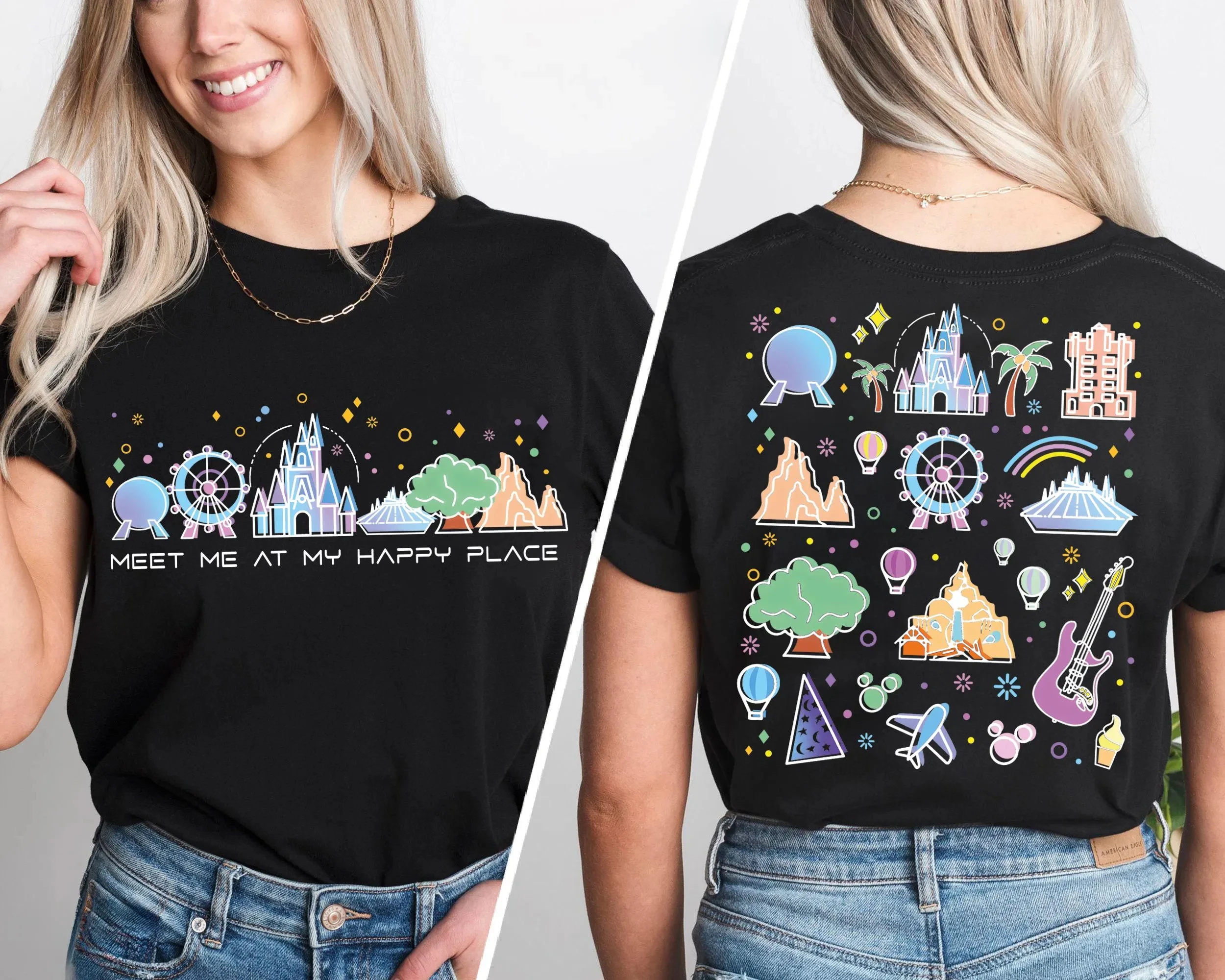 قميص ديزني في المكان السعيد، تي شيرت ديزني وورلد إيبوكات، قميص ديزني لاند للعطلات العائلية 2025