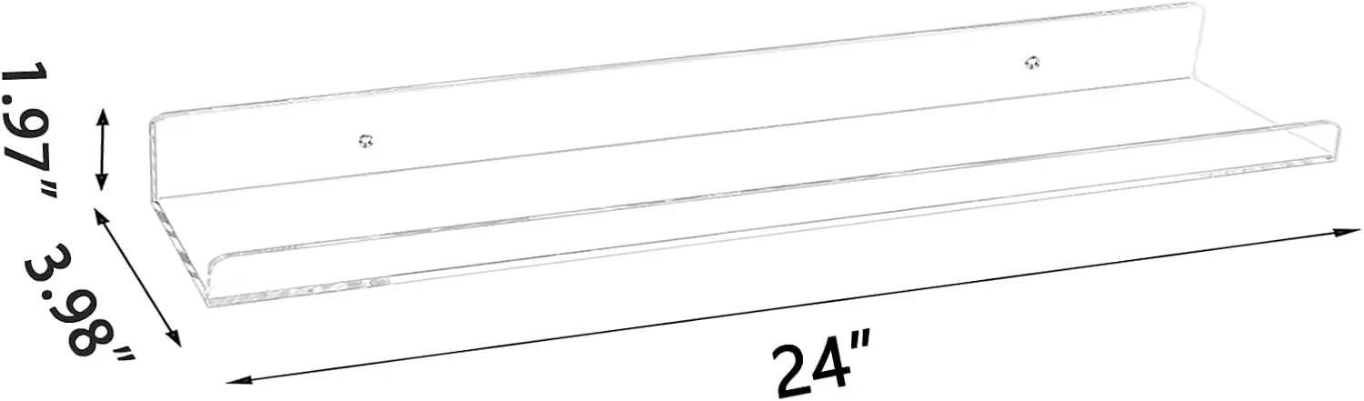 Clear Acrylic Floating Shelves, 24-Inch Wall Bookshelf for Kids, Transparent Book Ledge Set of 3