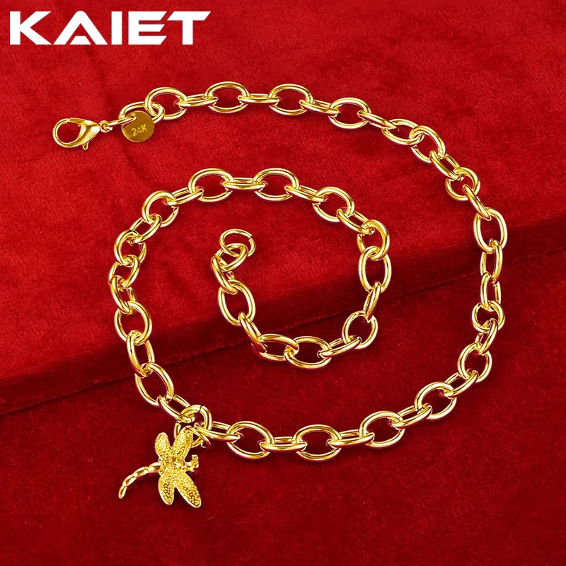 

KAIET 925 Sterling Silver Dragonfly Pendant Link Necklace Plated With 18K Gold Wedding Party For Women Charm Fine Jewelry