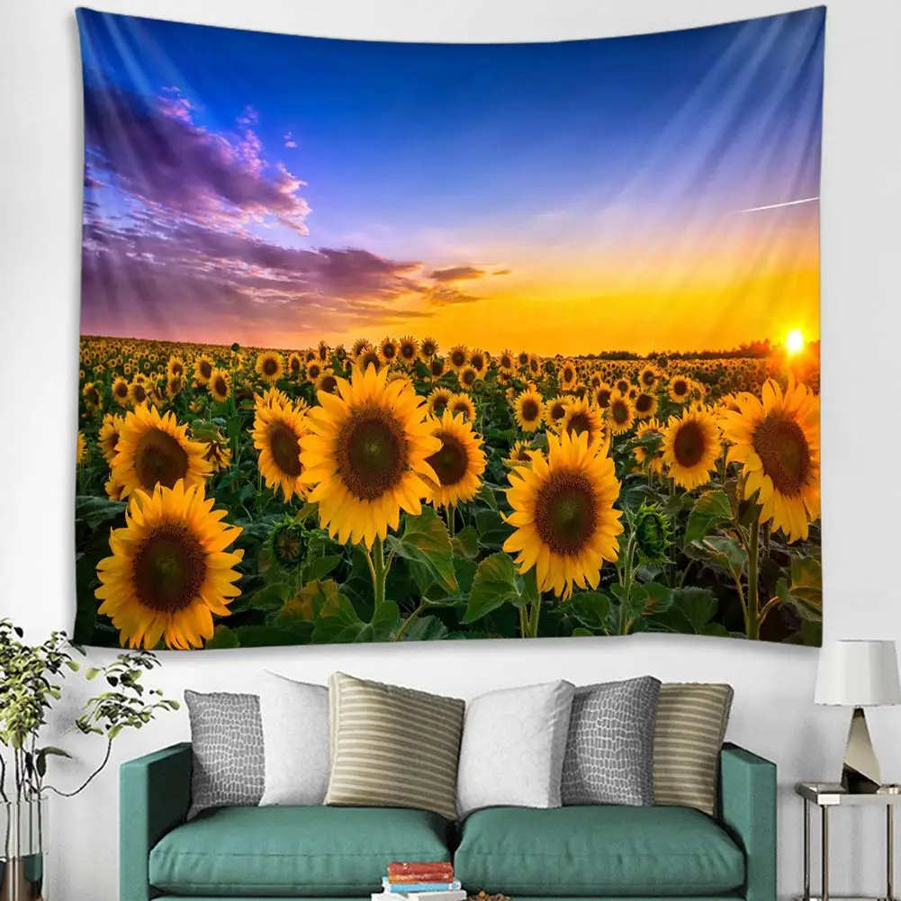 Sunflower Field Tapestry Nature Sunlight Yellow Blooming Flower Scenery Tapestries Wall Hanging for Bedroom Living Room Decor