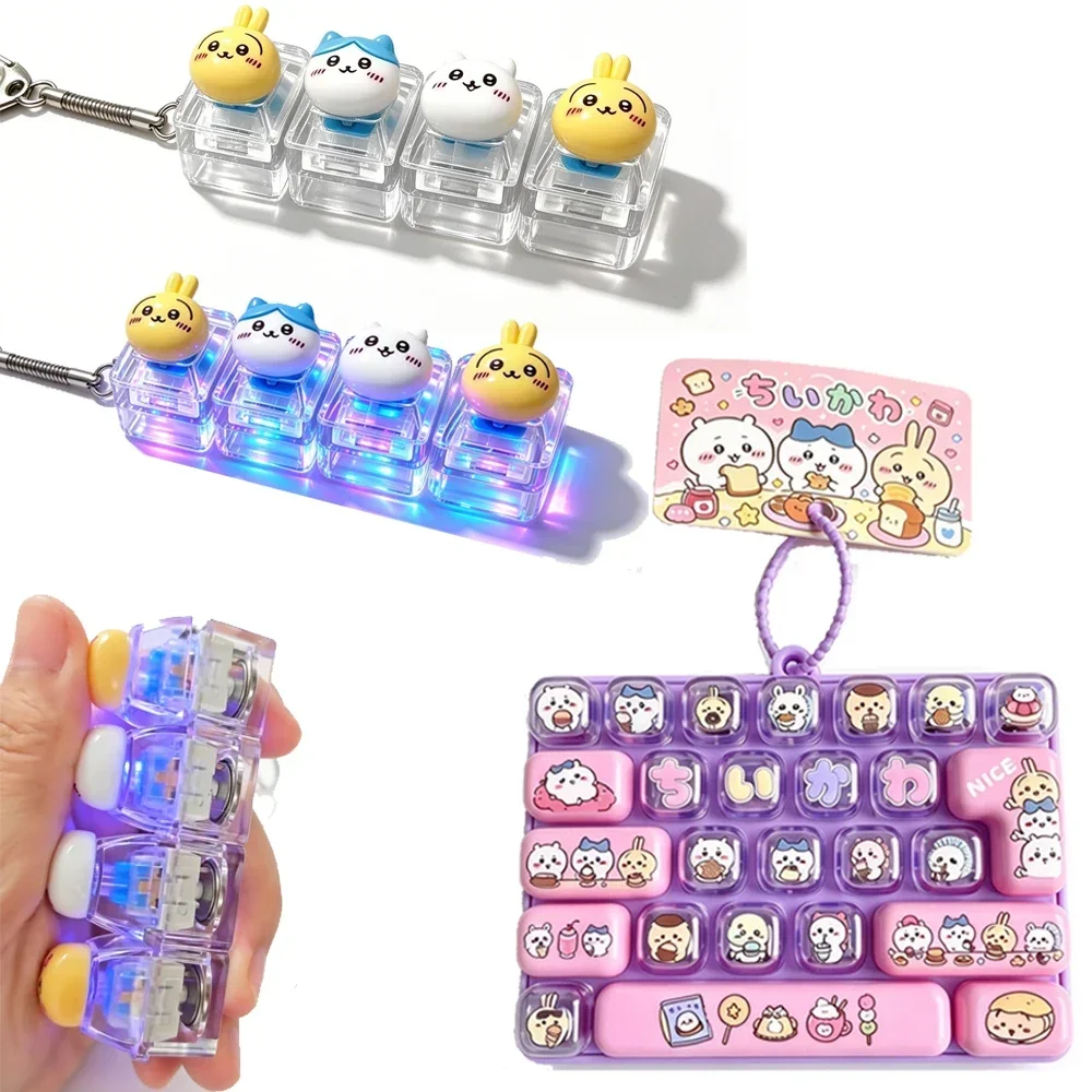  NEW Chiikawa 26-Key Fidget Keychain Caps Clicker 4 Keys Light Up Pendant Cute Hachiware Usagi Stress Relief Toy Bag Charm Gift