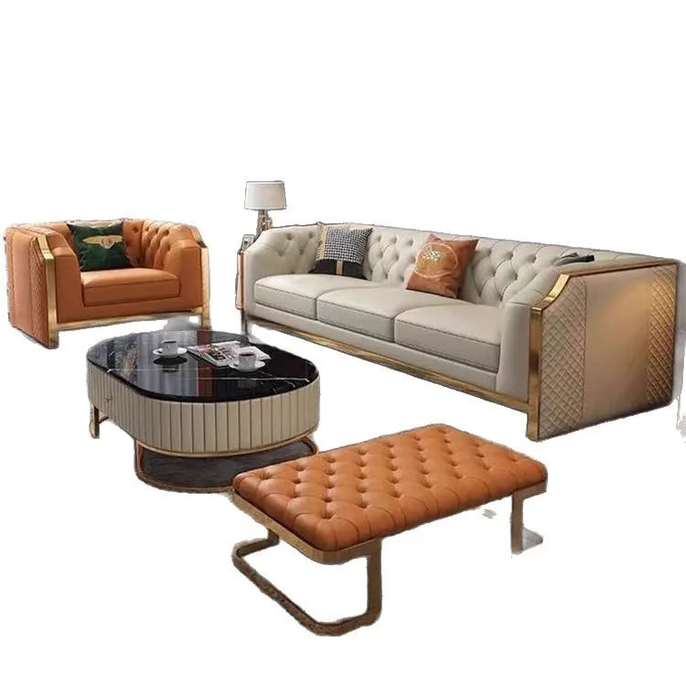 

American light luxury leather sofa living room modern simple new leather first layer cowhide high-end villa
