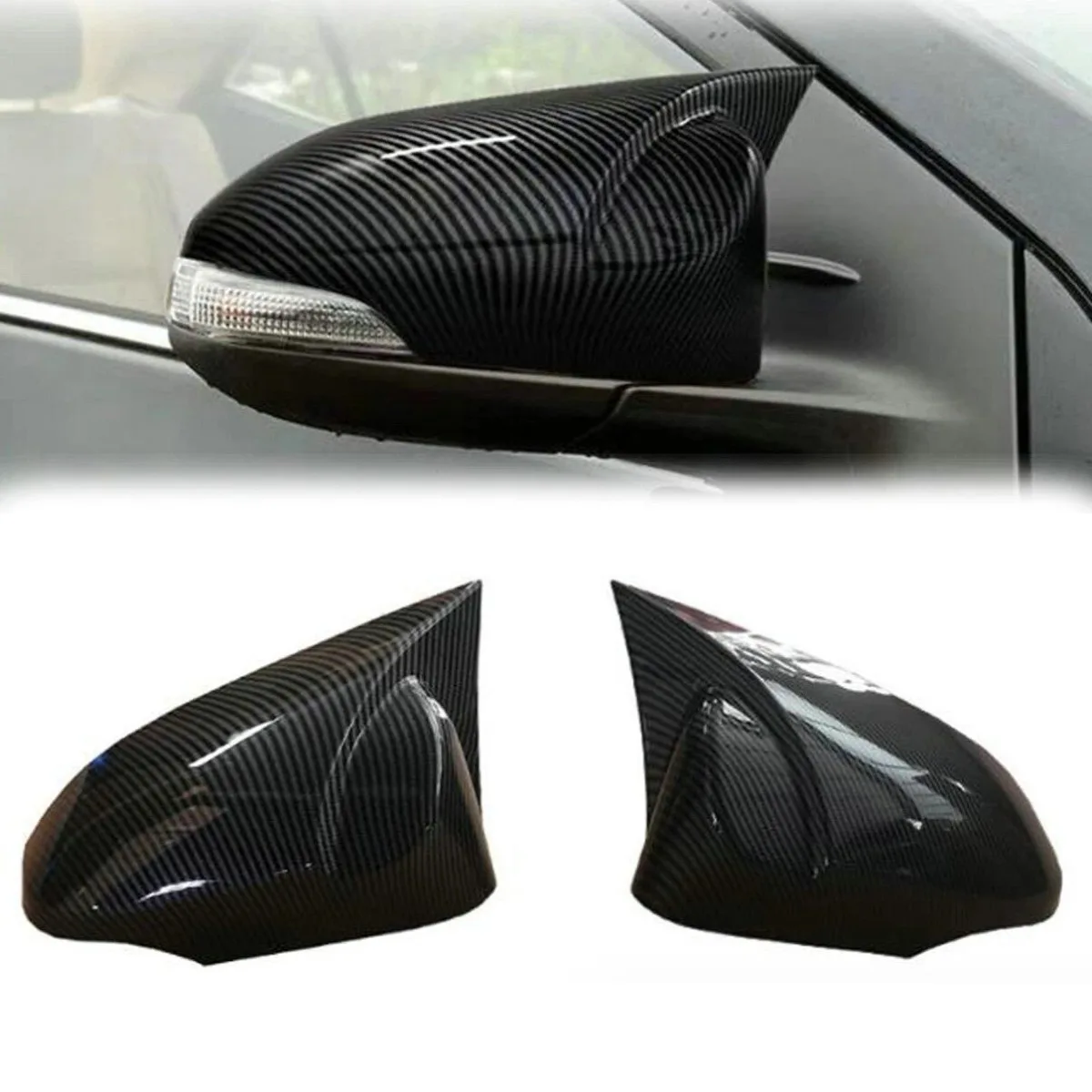 2Pcs Car Door Side Mirror Cover Cap Carbon Fiber Trim For Toyota Camry 12 -17 Wing Cap Sticker Exterior Door Rear View Case Trim