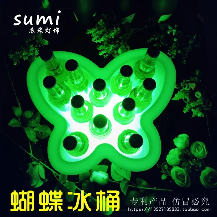 

Factory direct sales LED bar champagne ice bucket PE plastic butterfly LED luminous remote control colorful red wine ice bucket