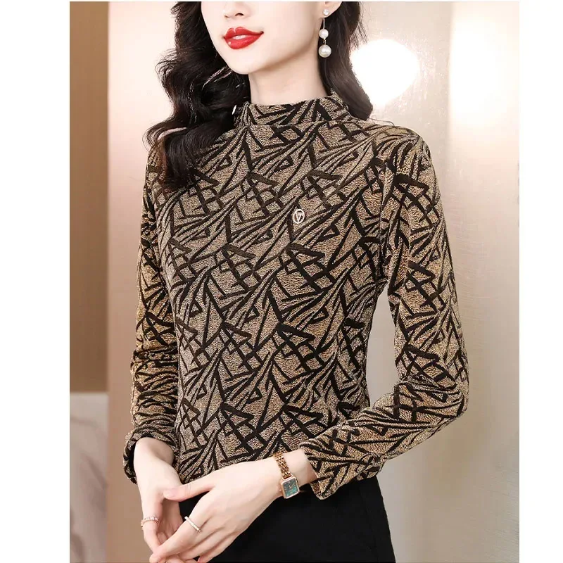 

Women Long Sleeve Stylish Geometric Slim T-shirt Spring Autumn Fashion All-match Vintage Tshirt Lady Fashion Casual Tops