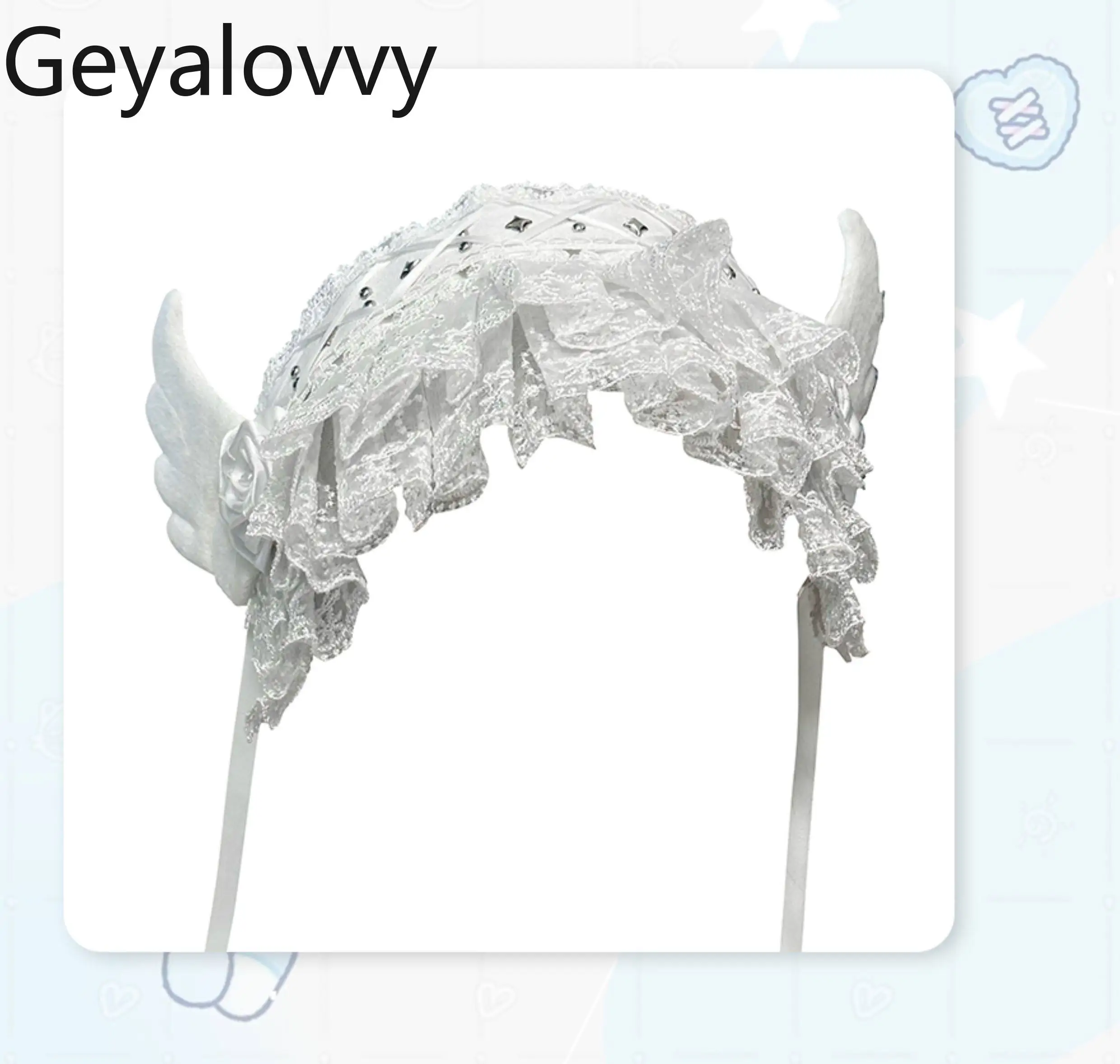 

Японская оригинальная повязка на голову в готическом стиле, милая, очаровательная, белая, с кружевом и заклепками, в стиле субкультуры Лолита, аксессуар для волос