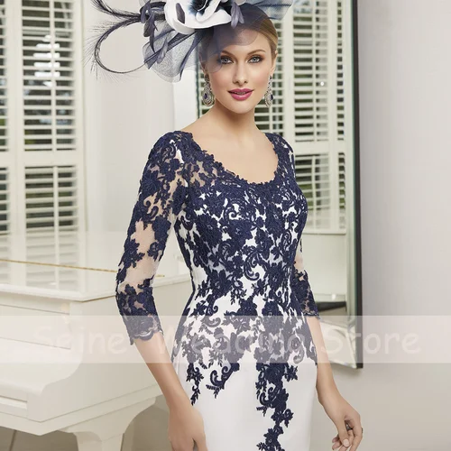 Imagen 2 del producto Vestido Formal de vaina para madre, mangas 2025, cuello redondo, Sexy, cremallera, hasta la rodilla, fiesta de noche, 3/4