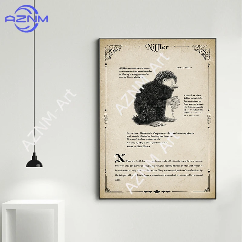 Antique Style Magical Creature Wizarding Beast Encyclopedia Poster Canvas Painting Fantasy Themed Bedroom Collectors Wall Decor - view 4