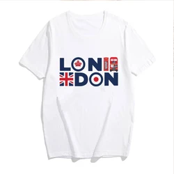 London England T-shirt Union Jack Telephone and Bus Printed Adult Souvenir unisex regular fit tshirts LONDON t-shirts for women