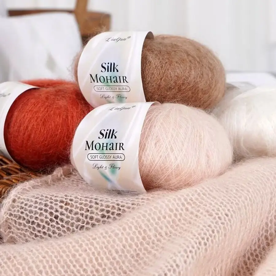 20g Silk Mohair Yarn, Soft Fluffy Lightweight Lace Yarn for Crochet & Knitting, DIY Sweaters, Scarves, Shawls and Cardigans