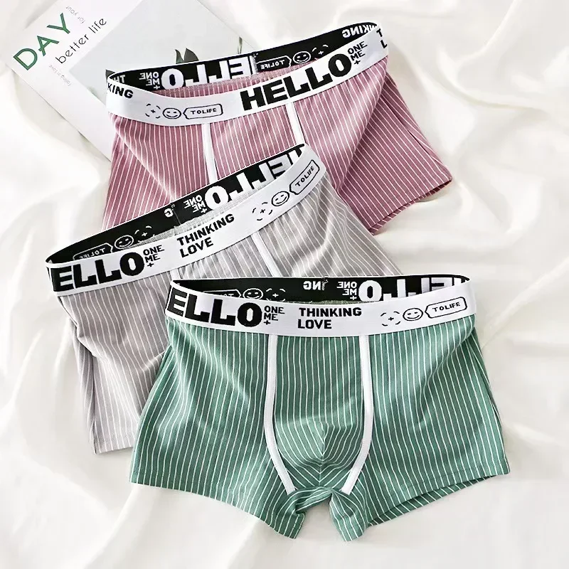 3Pcs new men's underwear cotton color matching boxers personalized trend boxers loose sports breathable