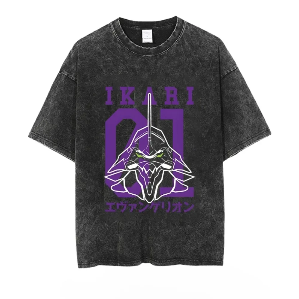 أنيمي إيفا تي شيرت رجالي غسلها خمر فضفاض الصيف المرأة المطبوعة قصيرة الأكمام تيز المتضخم الصالة الرياضية الملابس Harajuku القمم #2