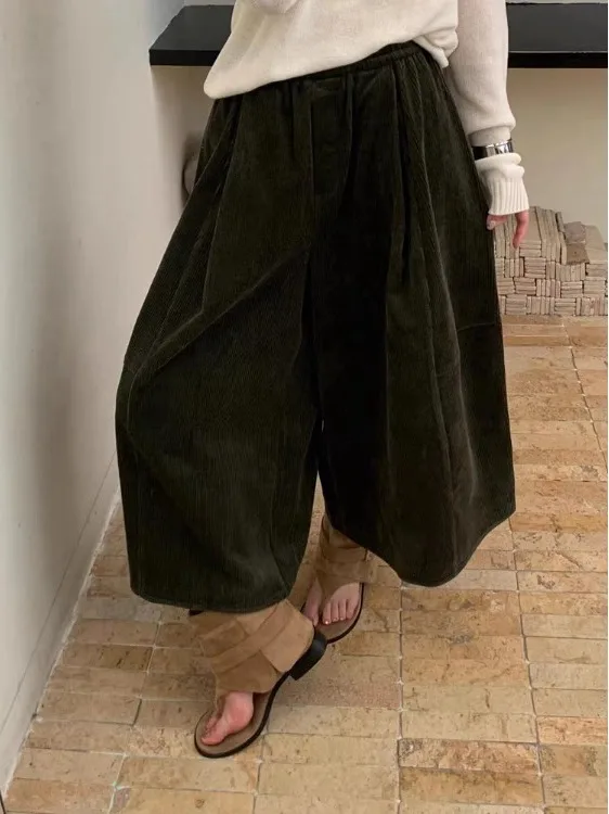 المخرج 2025 خريف جديد الكورية Sle تنوعا التخسيس سروال قصير عادية بنطال ذو قصة أرجل واسعة تسع نقاط l الخصر مطاطا #2