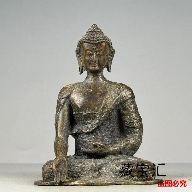 Old Collection Retro Unearthed Patinated Thai Amitabha Bronze Buddha Statue Home Worship Display Collectible Old Item