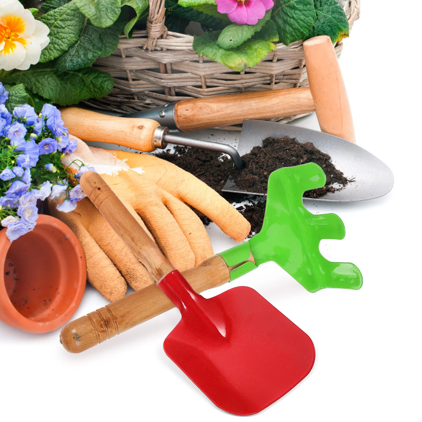 Juego de herramientas de jardinería para niños, 3 uds., mango de madera resistente de Metal, paleta de tamaño seguro, rastrillo, pala, herramientas de jardín para niños