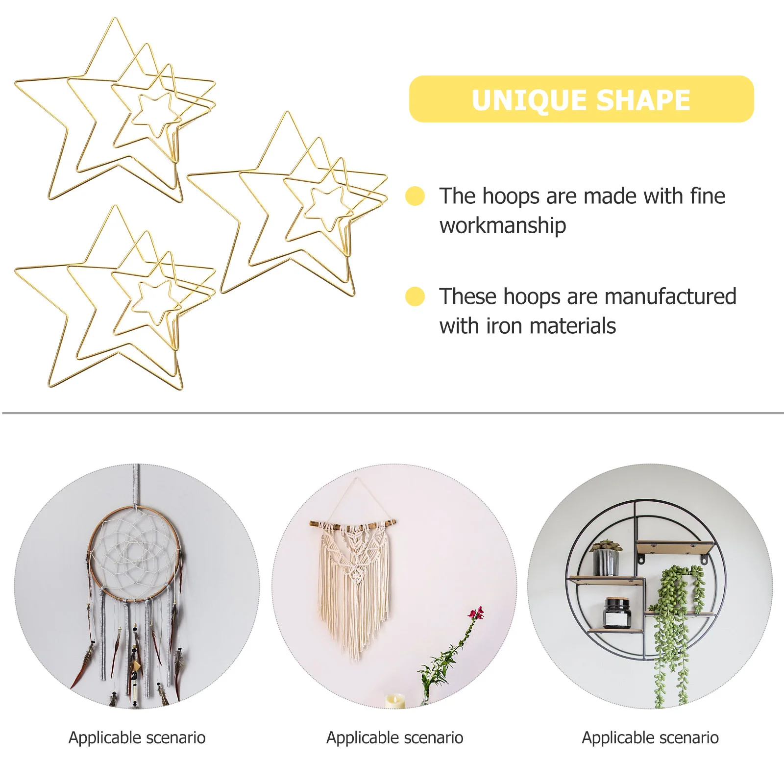 

12Pcs Wreath DIY Supplies Metal Star Hoops for Dream Catcher Making Craft Projects Home Decor Wall Hanging Ornaments