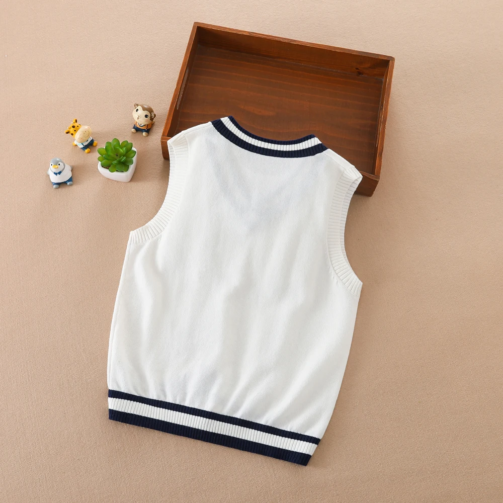 Boys V-neck Sweater Spring Autumn Sleeveless Cotton Stripe Vest Childrens Clothing For 4-12 Years Kids Waistcoat