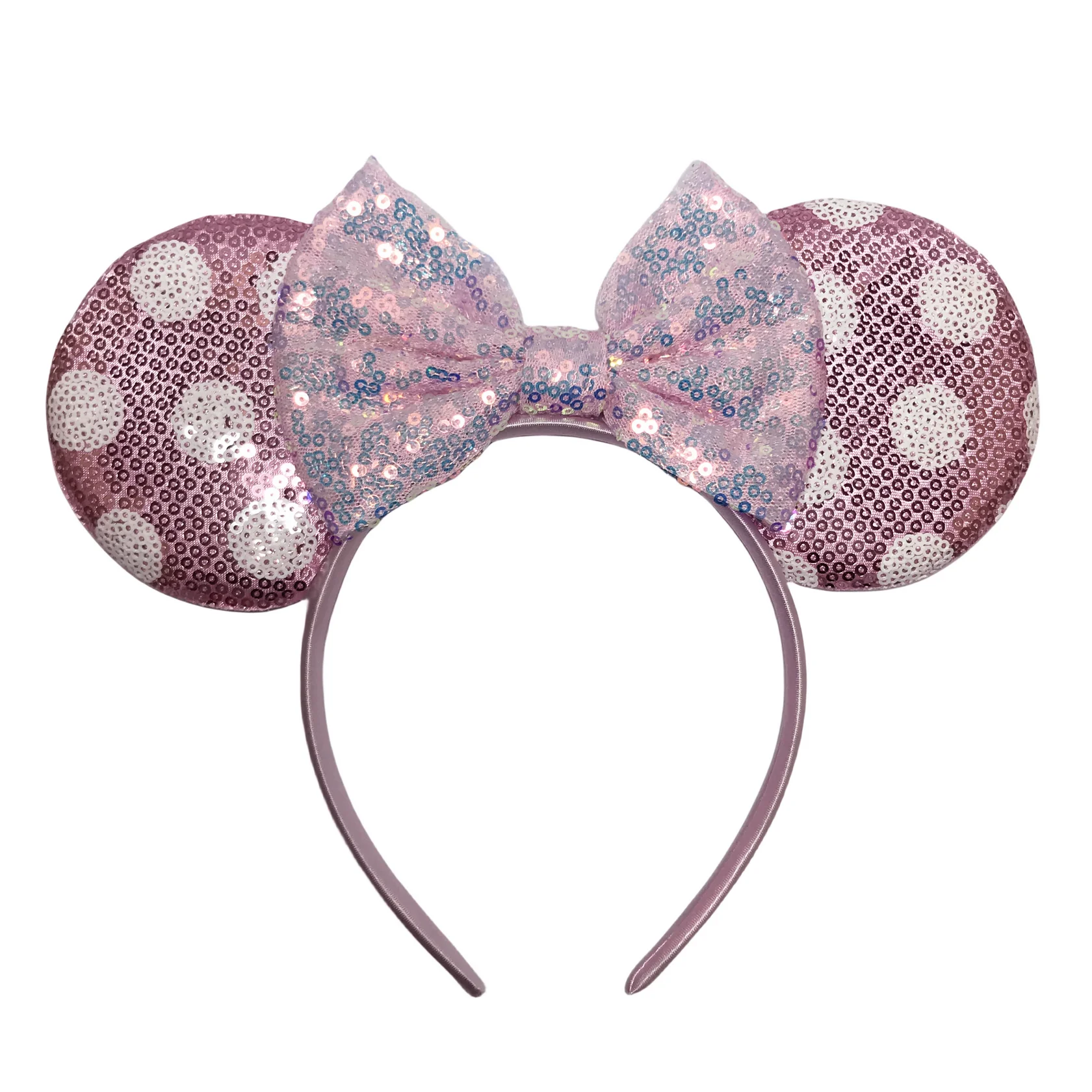 

9.5 CM Dots Pink Mouse Ears Headband Women Sequin Bow Hair Bands For Girls DIY Hair Accessories Kid Gift