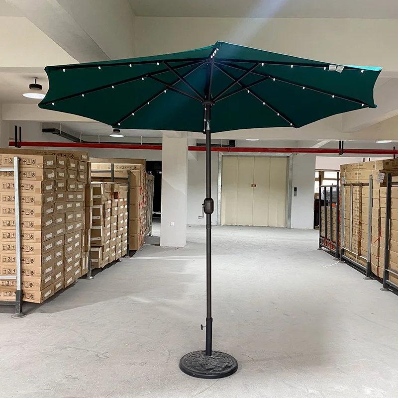 L  Factory Supply Stock  LED Light Patio Garden Yard Table Market Umbrella Panel Powered Aluminum Polyester with Tilt and Crank