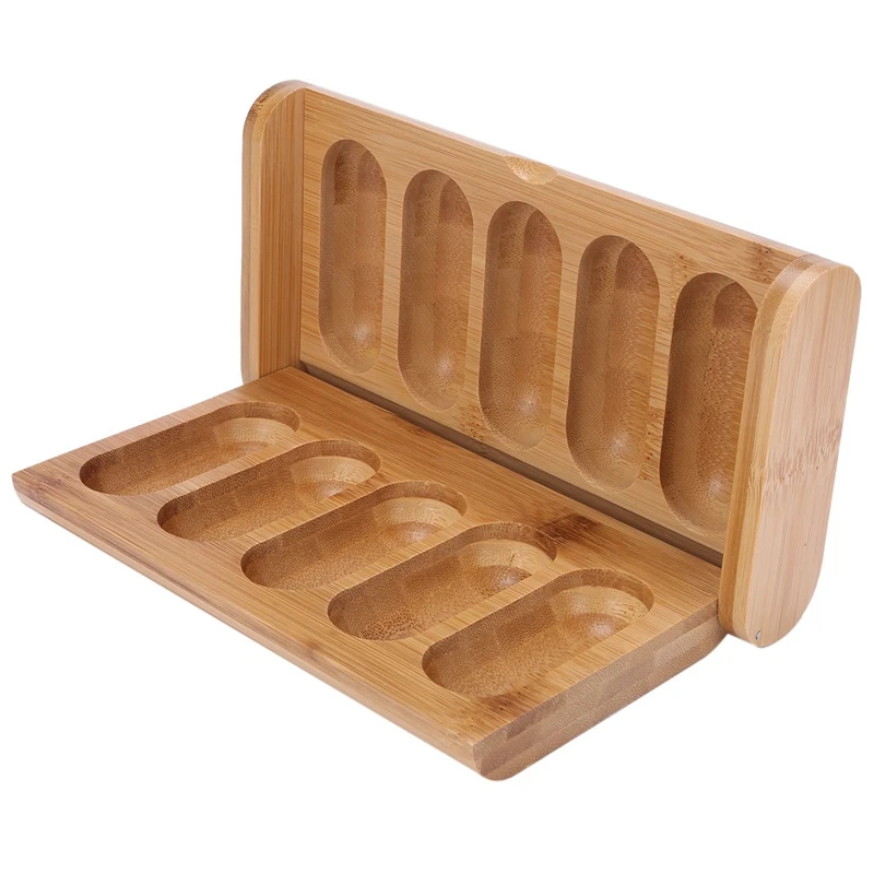 Essential Oils Bamboo Box 5 Holes 10Ml Bottles Spa Yoga Club Aromatherapy Container Organizer Cosmetic Oil Display Stand