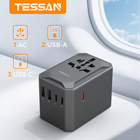 TESSAN GaN 65W International Travel Adapter with 2 USB Ports 3 Type C Fast Charging Universal Travel Charger EU/UK/USA/AUS Plug