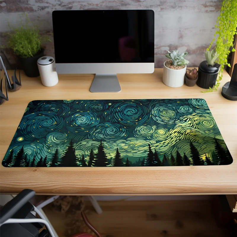 Large gaming Mouse Pad 900x400MM Starry Night Forest XXL Non-Slip Rubber Base Desk Mat Stitched Edges for Home Office and gamer