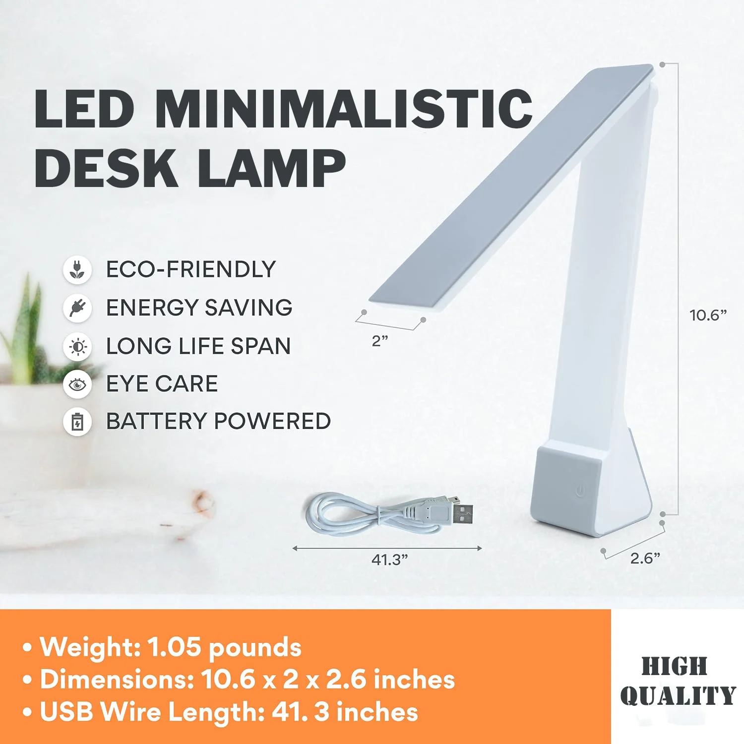 Minimalist Office Light - Rechargeable Table Lamp With Bed, Study And Work Light Modes - Portable Lamp For Home, Travel Lighting