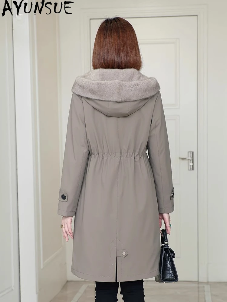 AYUNSUE réel manteau de fourrure de vison femmes vêtements d'hiver col de vison Parka mi-longue 2025 manteau de fourrure véritable femmes manteaux Пblogто Ж erotismoе