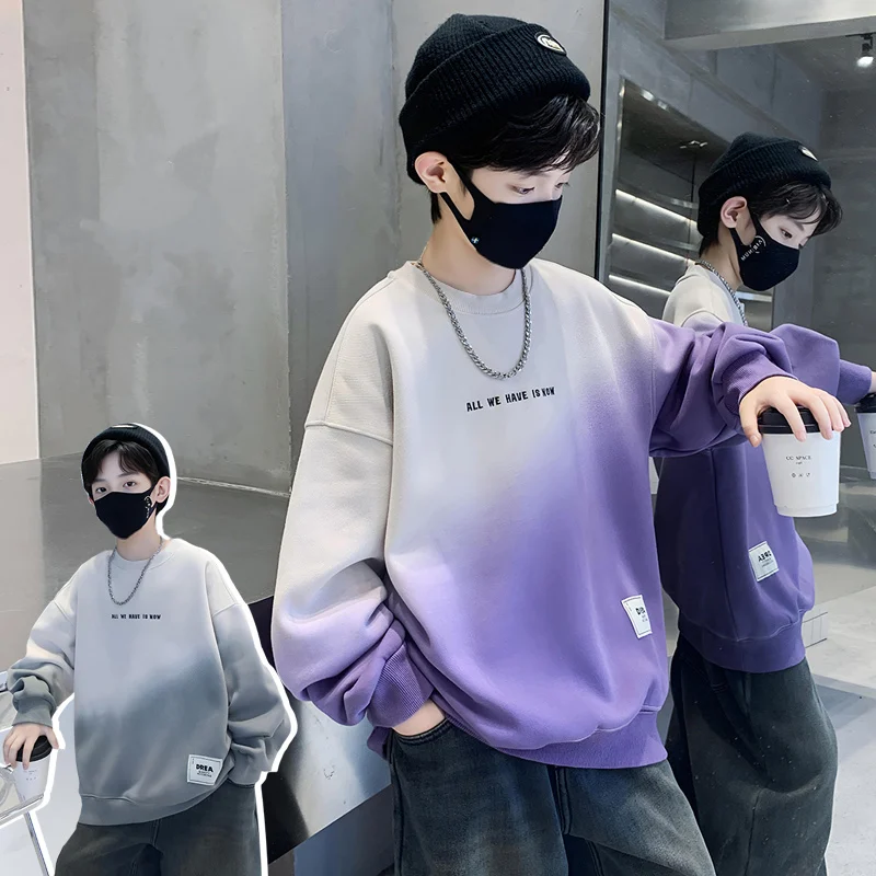 Korean Children Autumn Gradient Sweatshirt For Boys Spring Clothing Soft Leisure Kids Wear Sweatshirt Casual Outerwear Age 5-14Y
